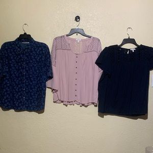 Ella Moss Maurices Faded Glory Tops Bundle 3 Pink Navy Blue Short Sleeve Size L